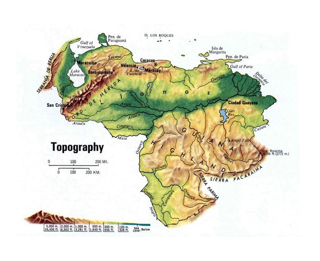 mapa topográfico de venezuela