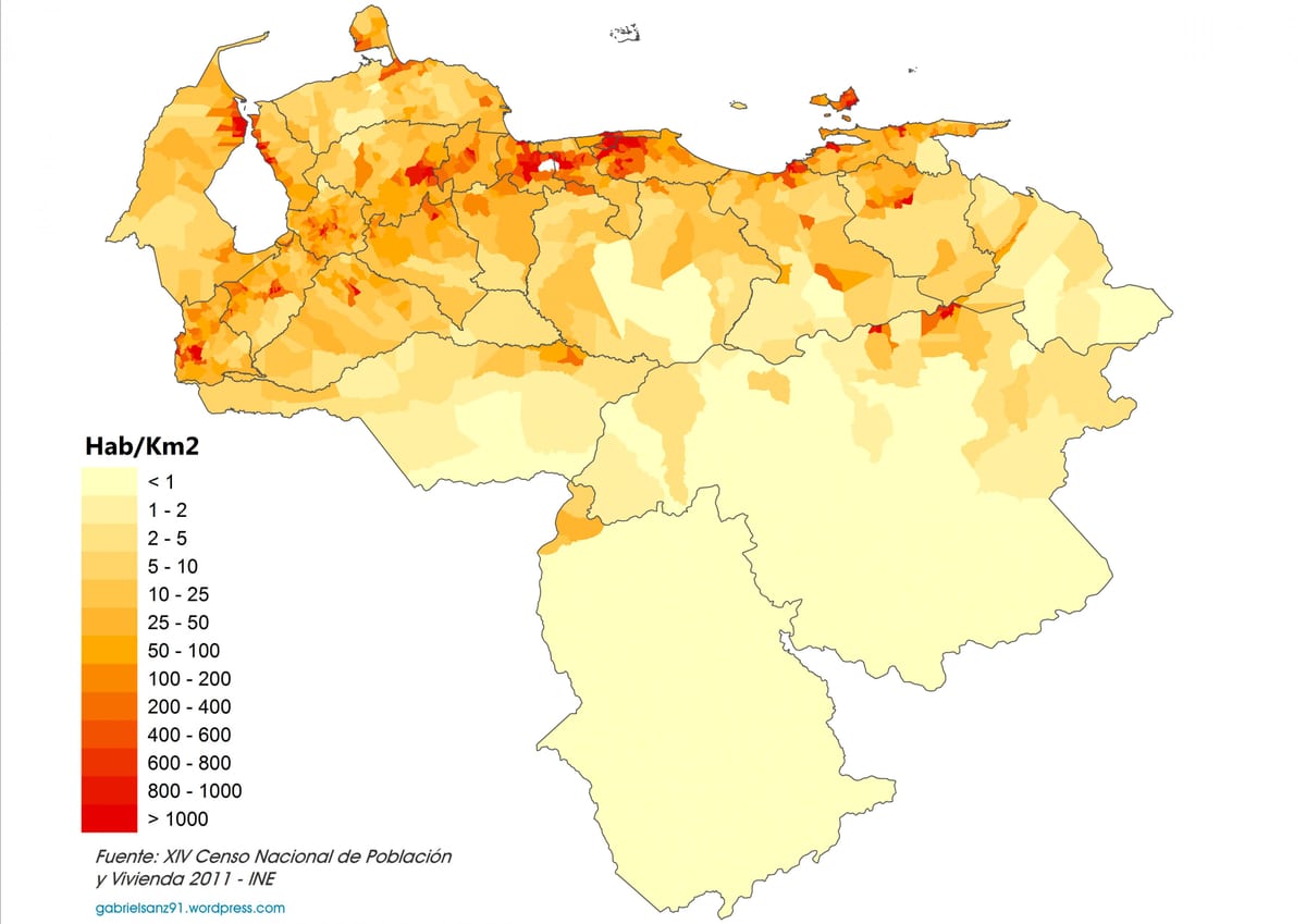 venezuela densidade de poboación mapa